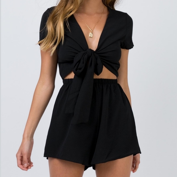 Princess Polly Pants - Princess Polly Black Sweet Sahara Tie Front Romper